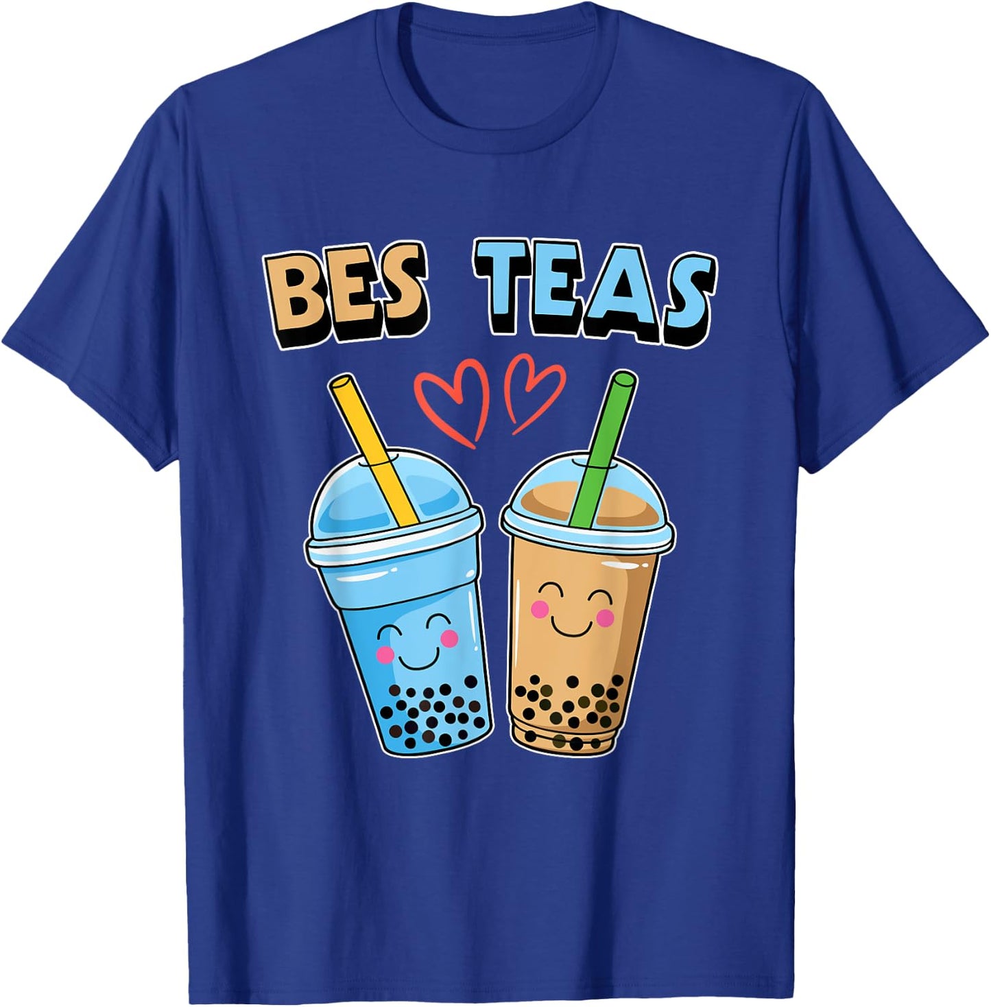 Boba Bubble Tea Bes Teas Kawaii Cute Bestie Blue and Brown T-Shirt - T-Shirt | Royal