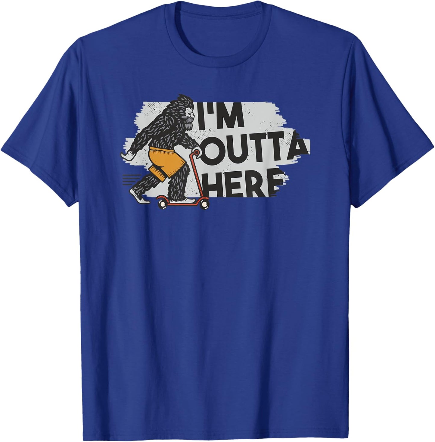 Yeti Bigfoot Sasquatch - I'm Outta Here Riding Scooter T-Shirt - T-Shirt | Royal