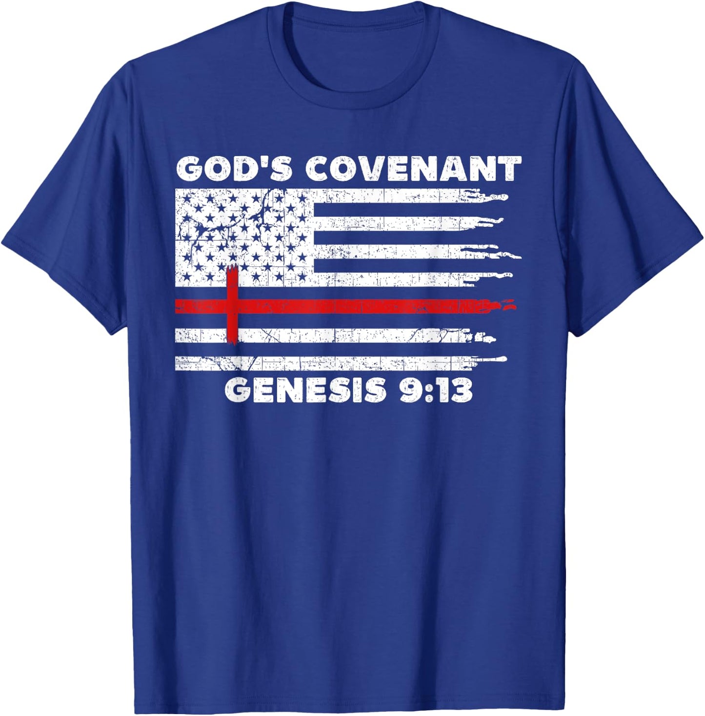 Gods Covenant Rainbow Genesis 9 13 Jesus Cross Bible Quote T-Shirt - T-Shirt | Royal