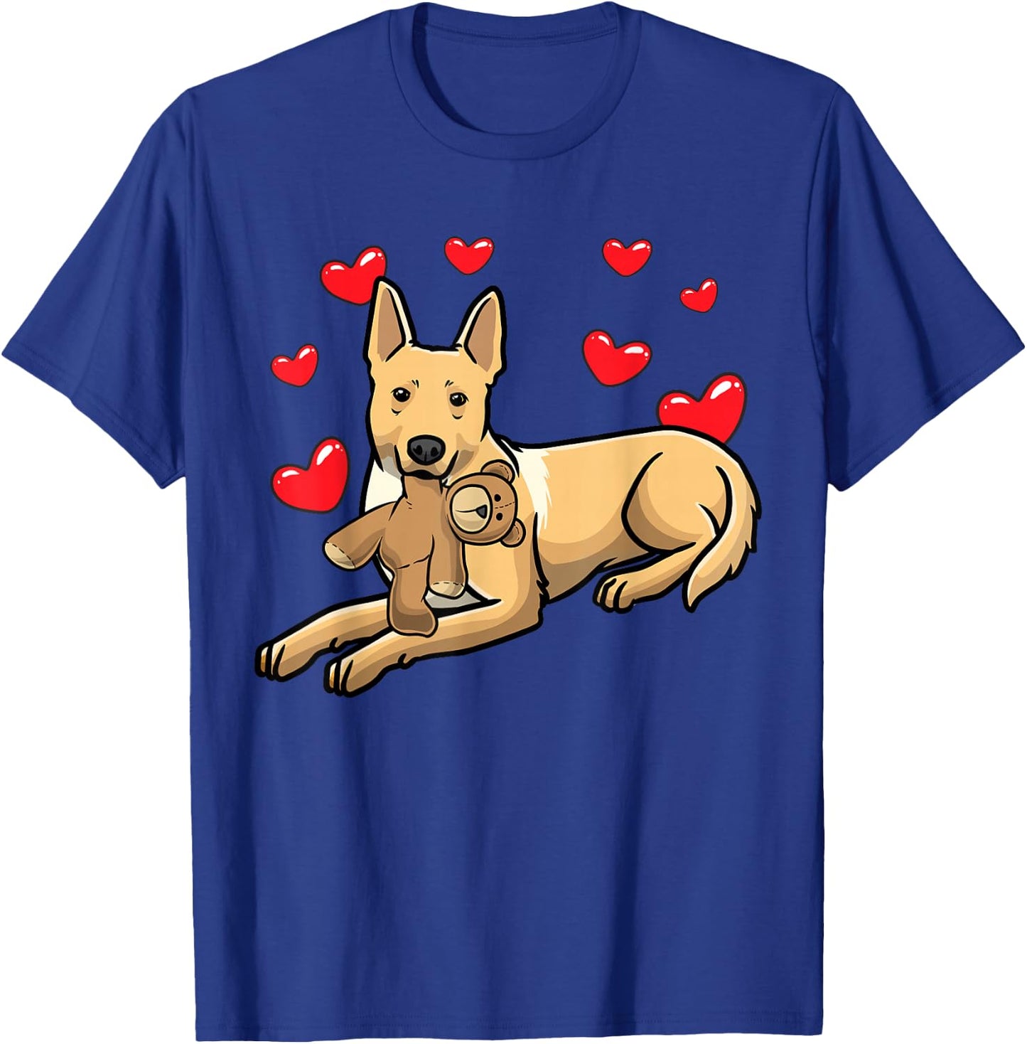 Carolina Dog Dog With Stuffed Animal And Hearts T-Shirt - T-Shirt | Royal