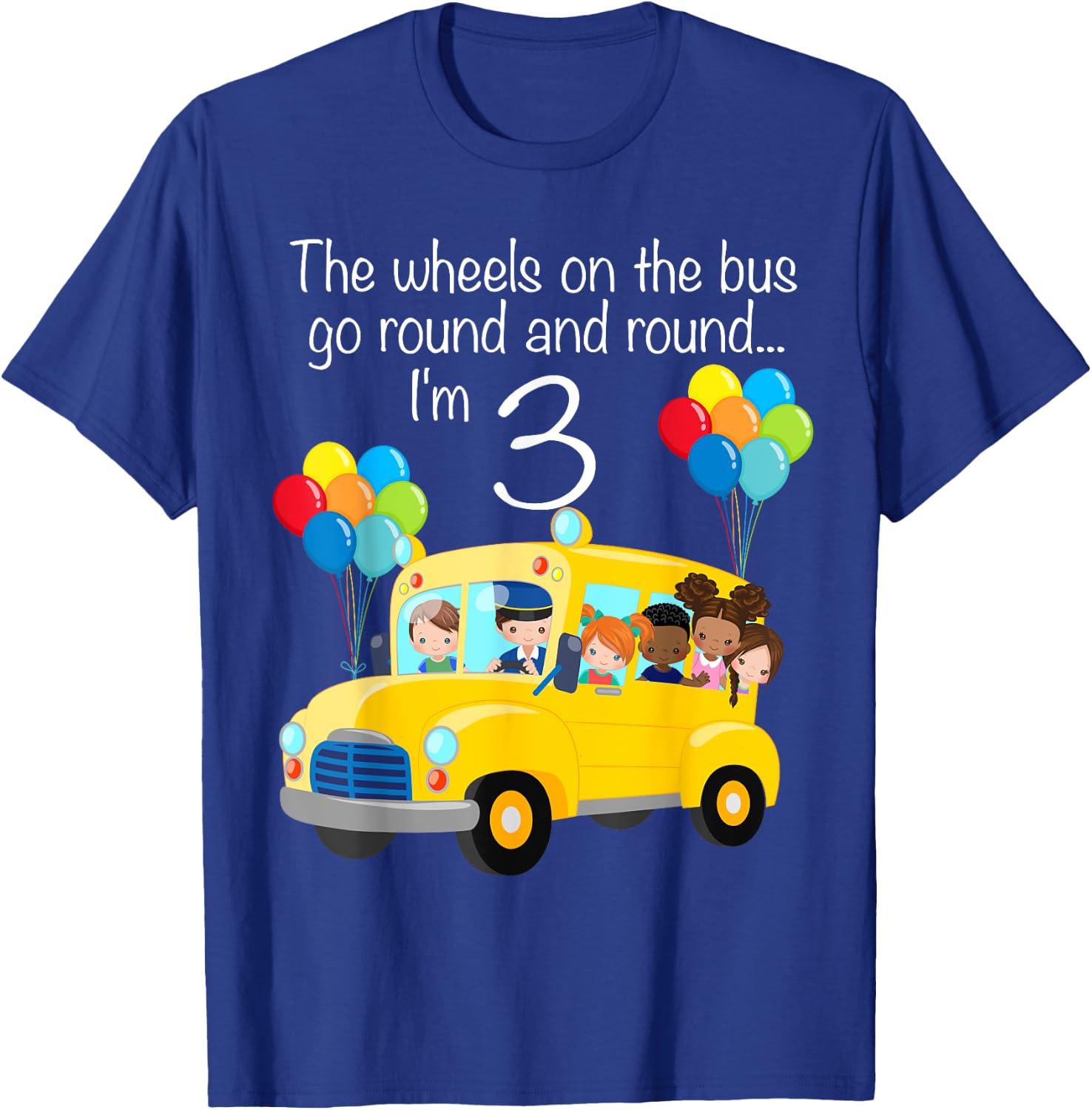 The Wheels On The Bus 3rd Birthday 3 Years Old Yellow Bus T-Shirt - T-Shirt | Royal
