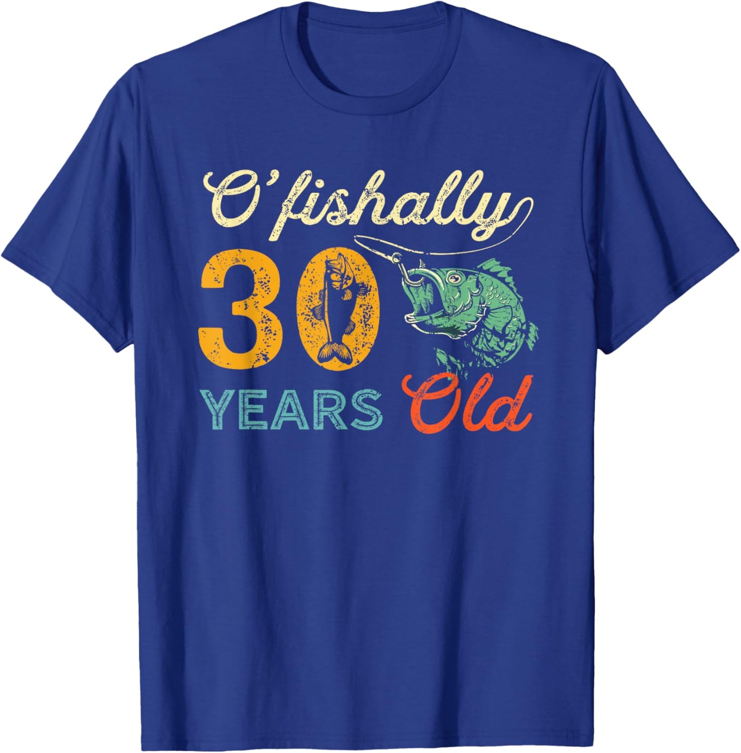 Retro 30th Birthday Fishing Gift Turning 30 Bass Fisherman T-Shirt - T-Shirt | Royal