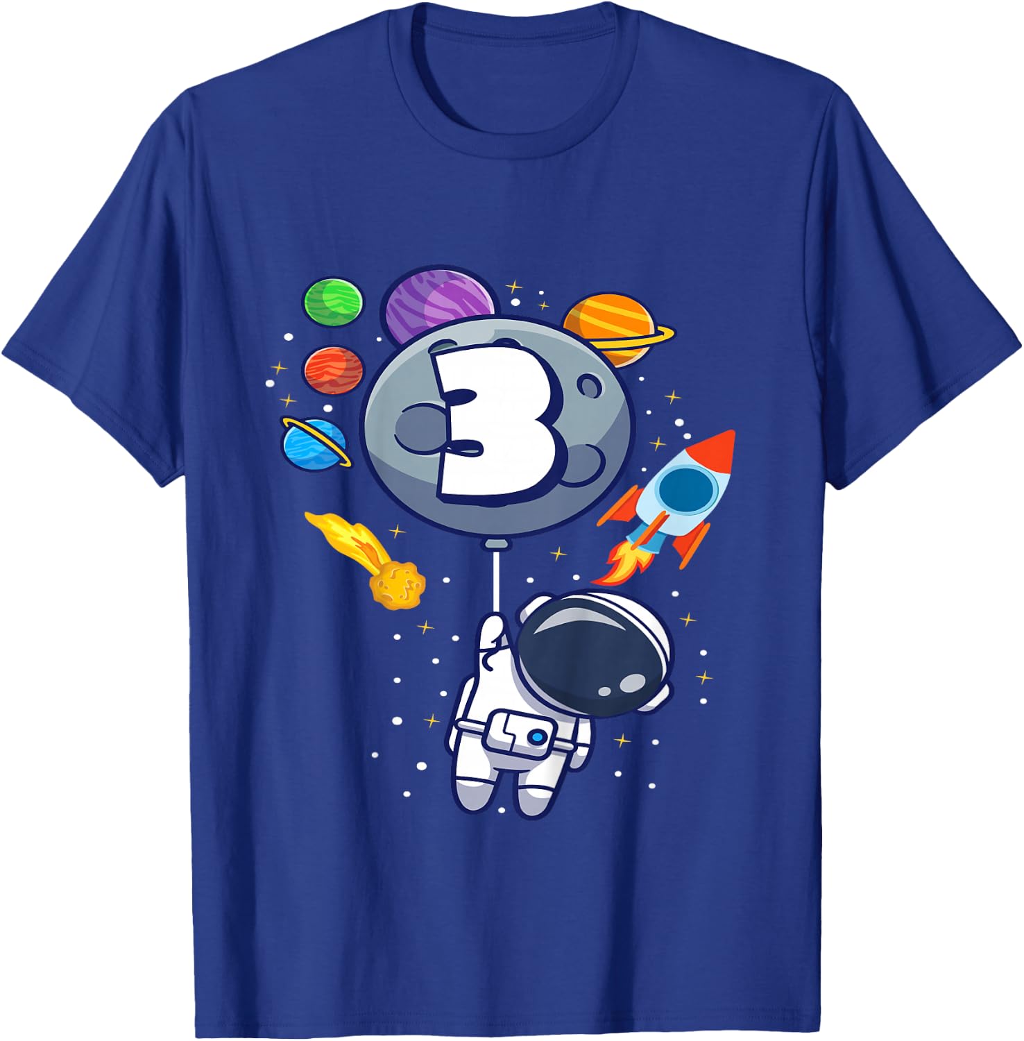Kids Third Birthday Astronaut 3 Year Old Birthday Boy T-Shirt - T-Shirt | Royal