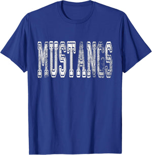 Mustangs Mascot Distressed Vintage School Sports Name Fans T-Shirt - T-Shirt | Royal