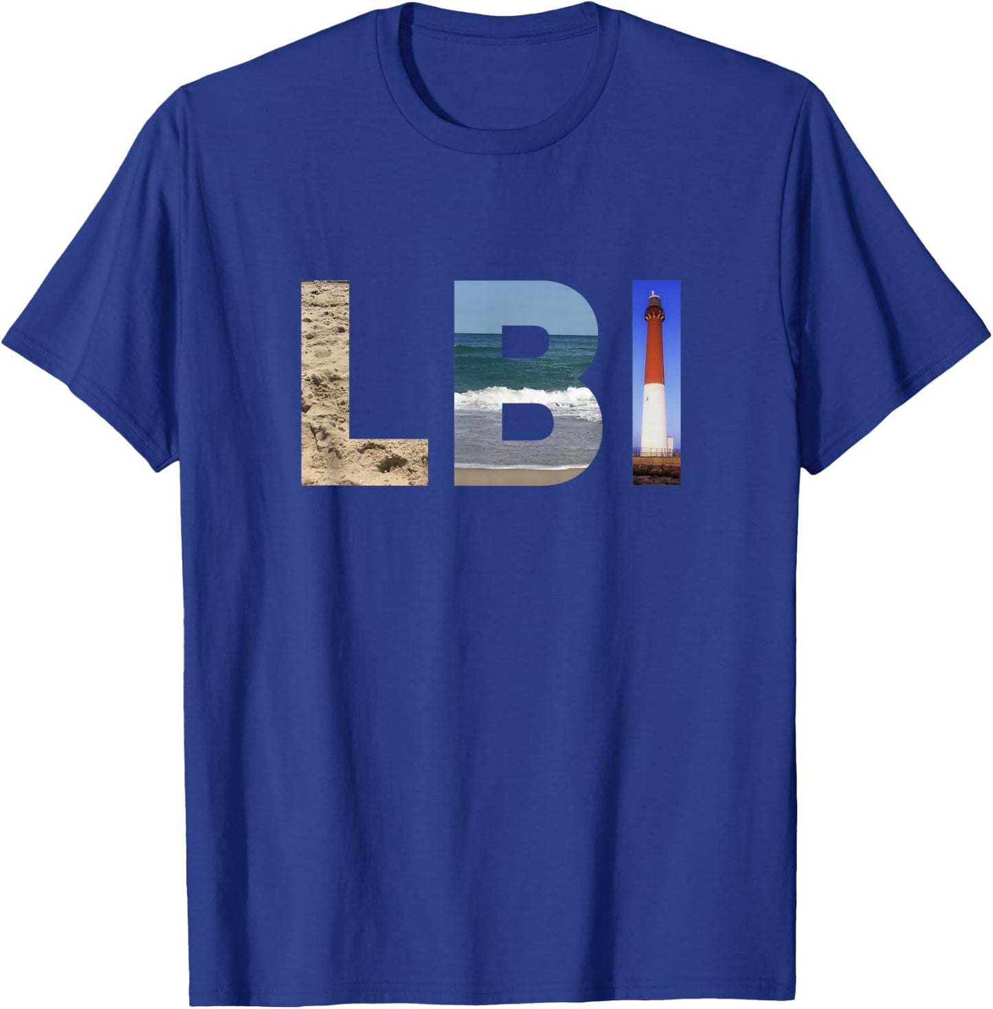LBI: Long Beach Island, NJ Photo Beach, Ocean, Lighthouse T-Shirt - T-Shirt | Royal