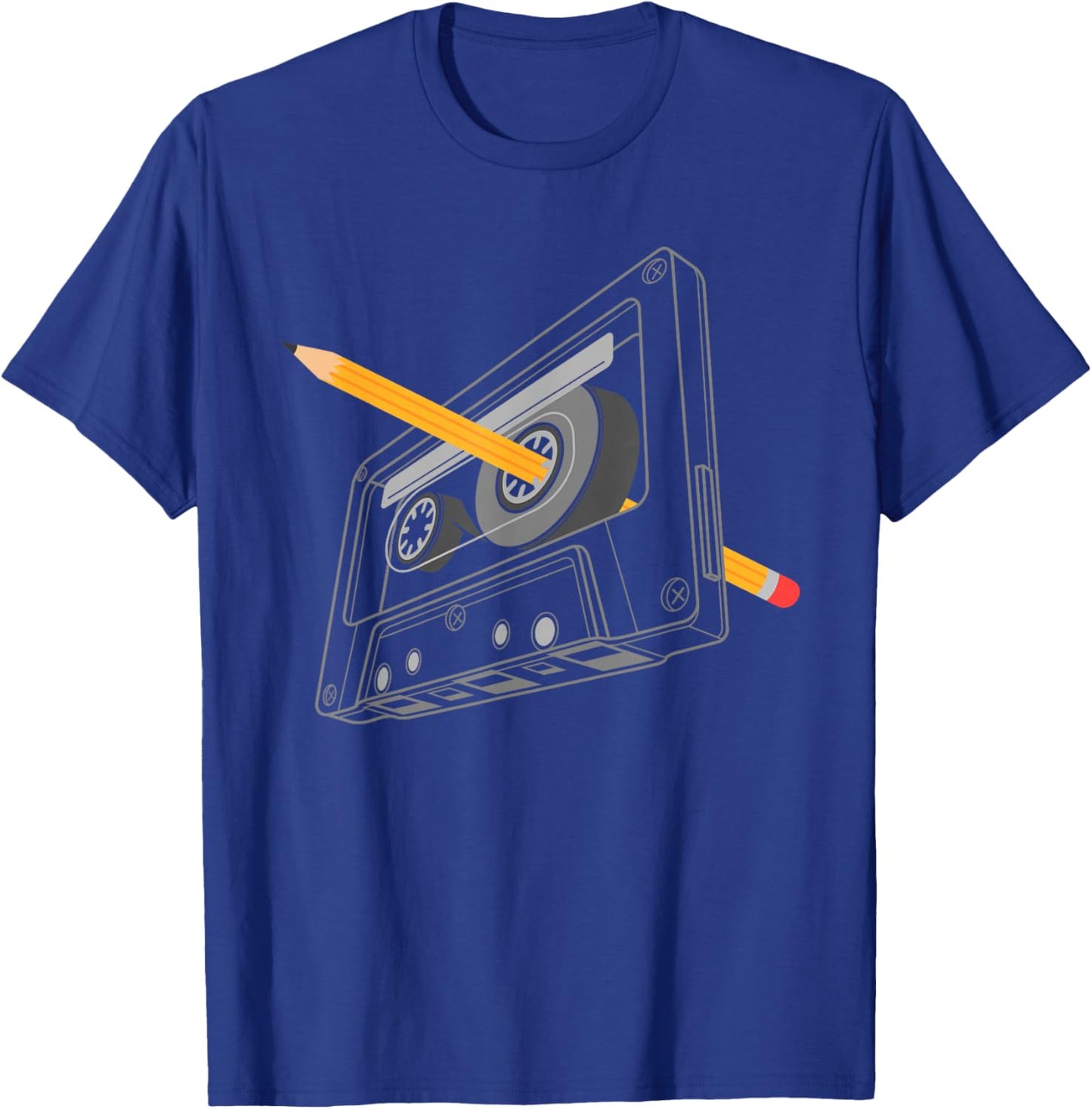 Vintage Rewind Funny 80s 90s Cassette Pencil Gift Men Women T-Shirt - T-Shirt | Royal