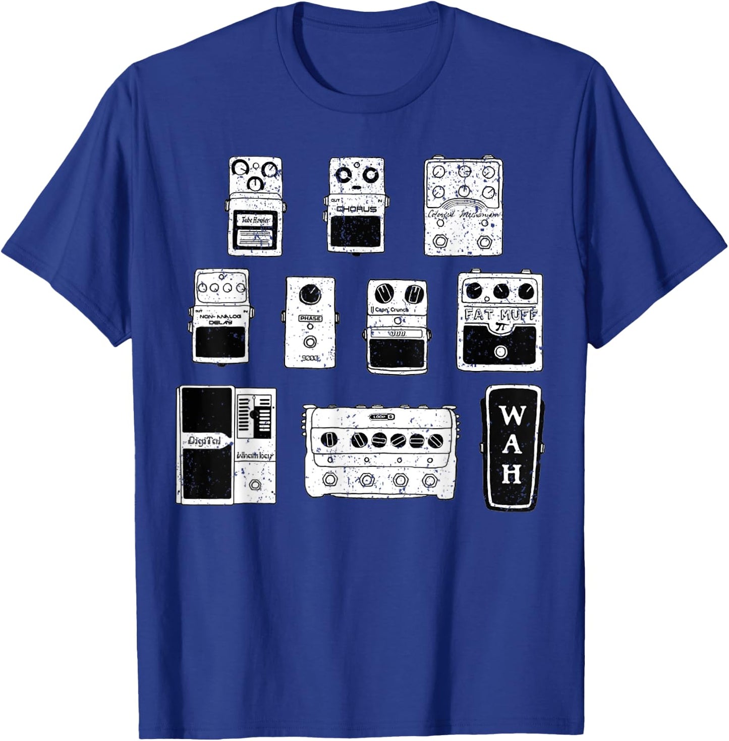 Vintage Guitar Pedals Black & White Music Gear Graphic T-Shirt - T-Shirt | Royal