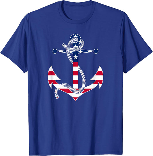American Flag Patriotic Anchor - Memorial Day 4th of July T-Shirt - T-Shirt | Royal