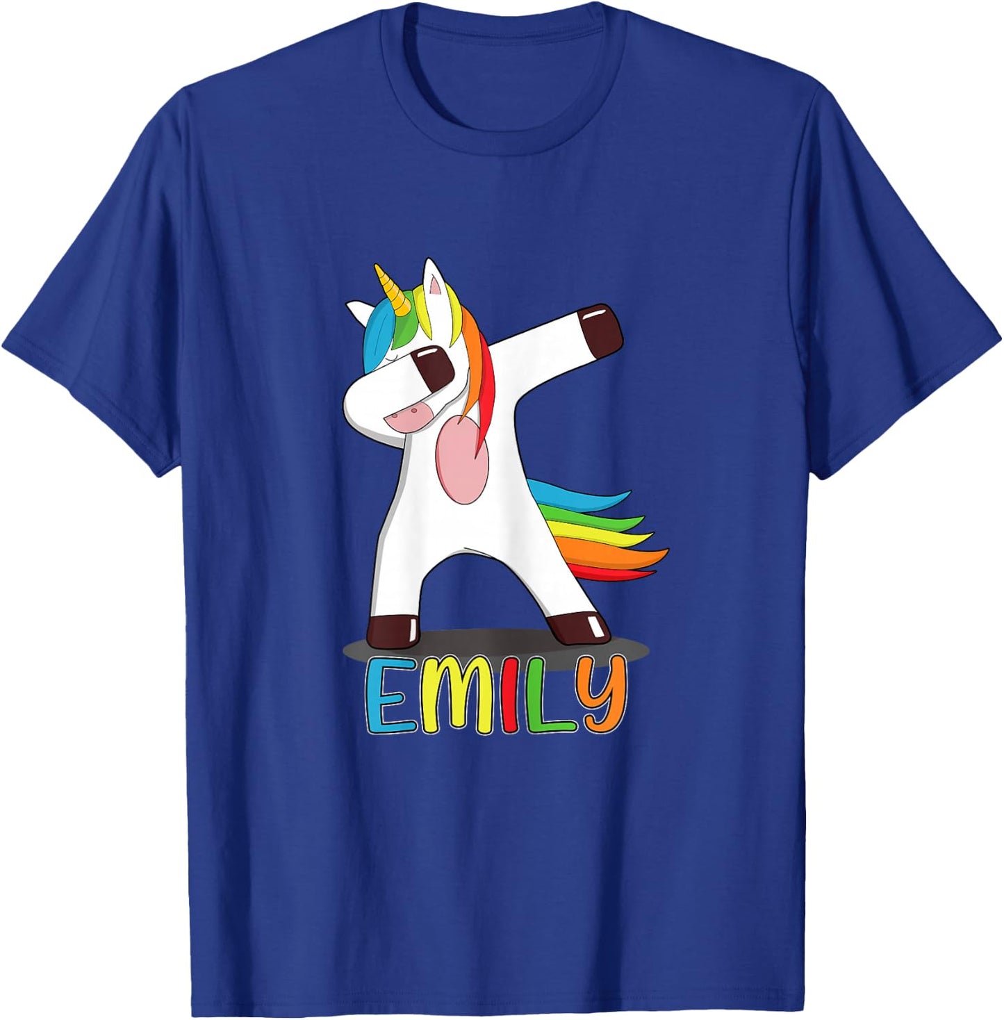 Emily Name - First Name Emily - Colourful Dabbing Unicorn T-Shirt - T-Shirt | Royal
