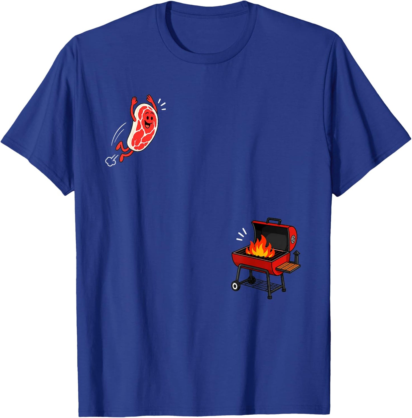 Steak Dive Funny Flying Steak BBQ Grilling Cartoon Humor Art T-Shirt - T-Shirt | Royal