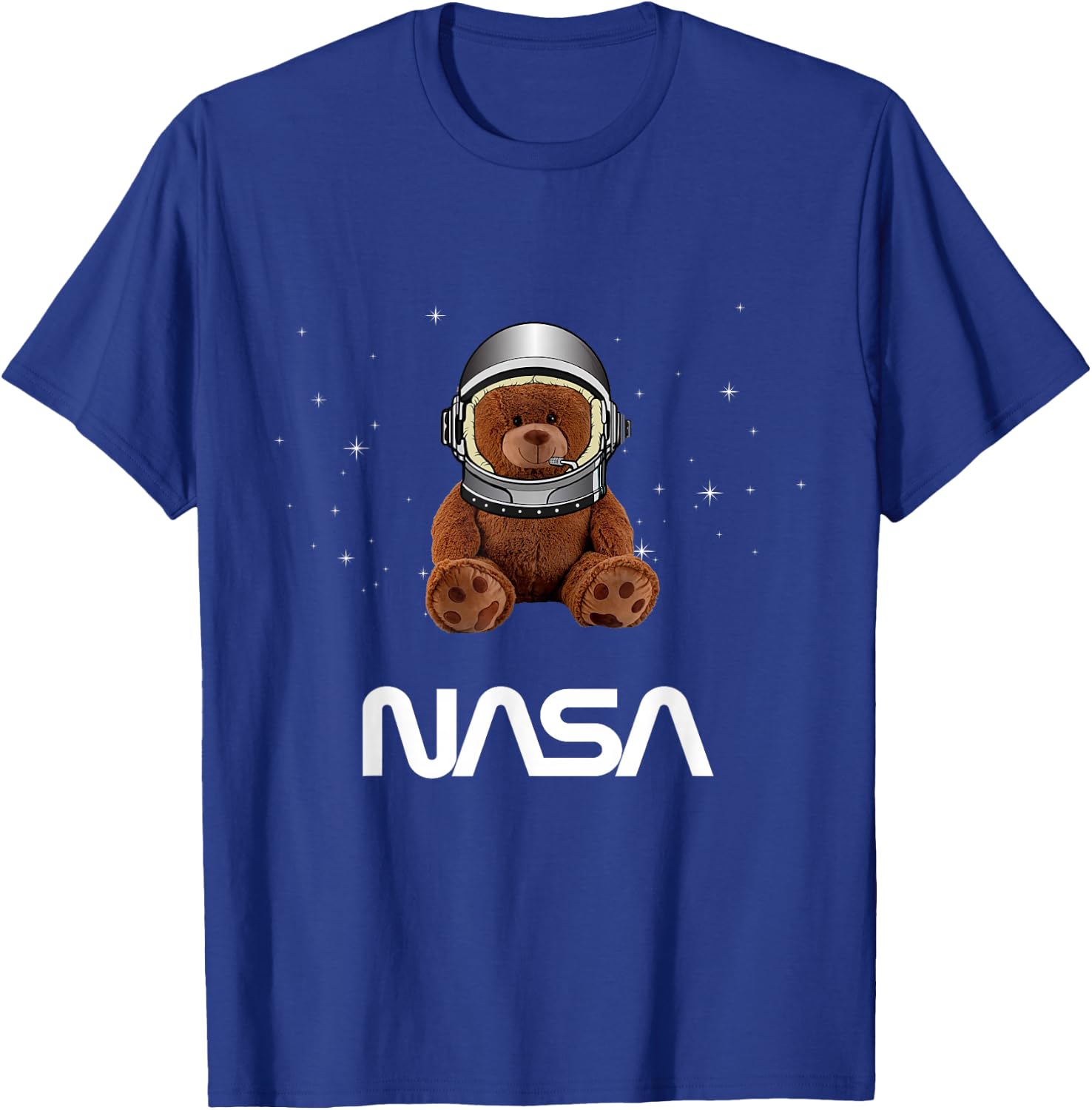 NASA Astronaut Teddy Bear Cute Helmet Worm Logo T-Shirt - T-Shirt | Royal
