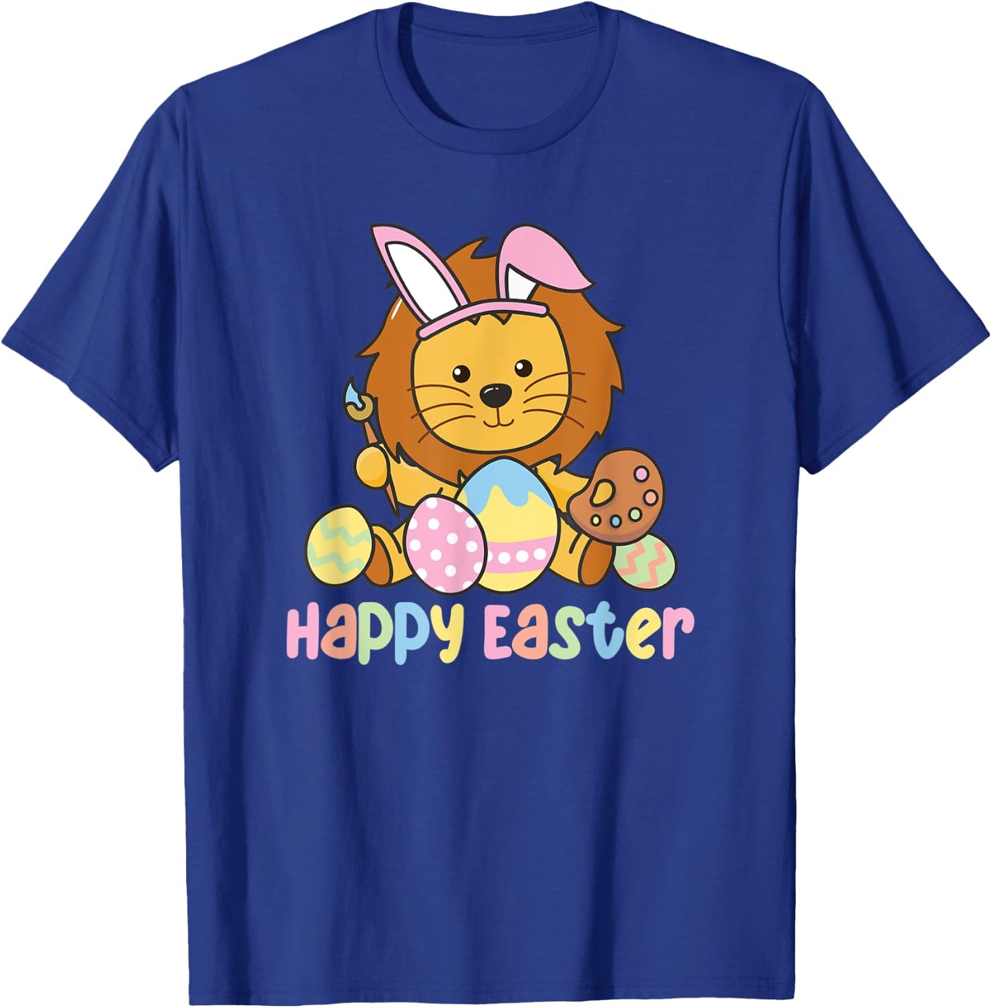 Happy Easter Cute Lion At Easter With Easter Eggs T-Shirt - T-Shirt | Royal