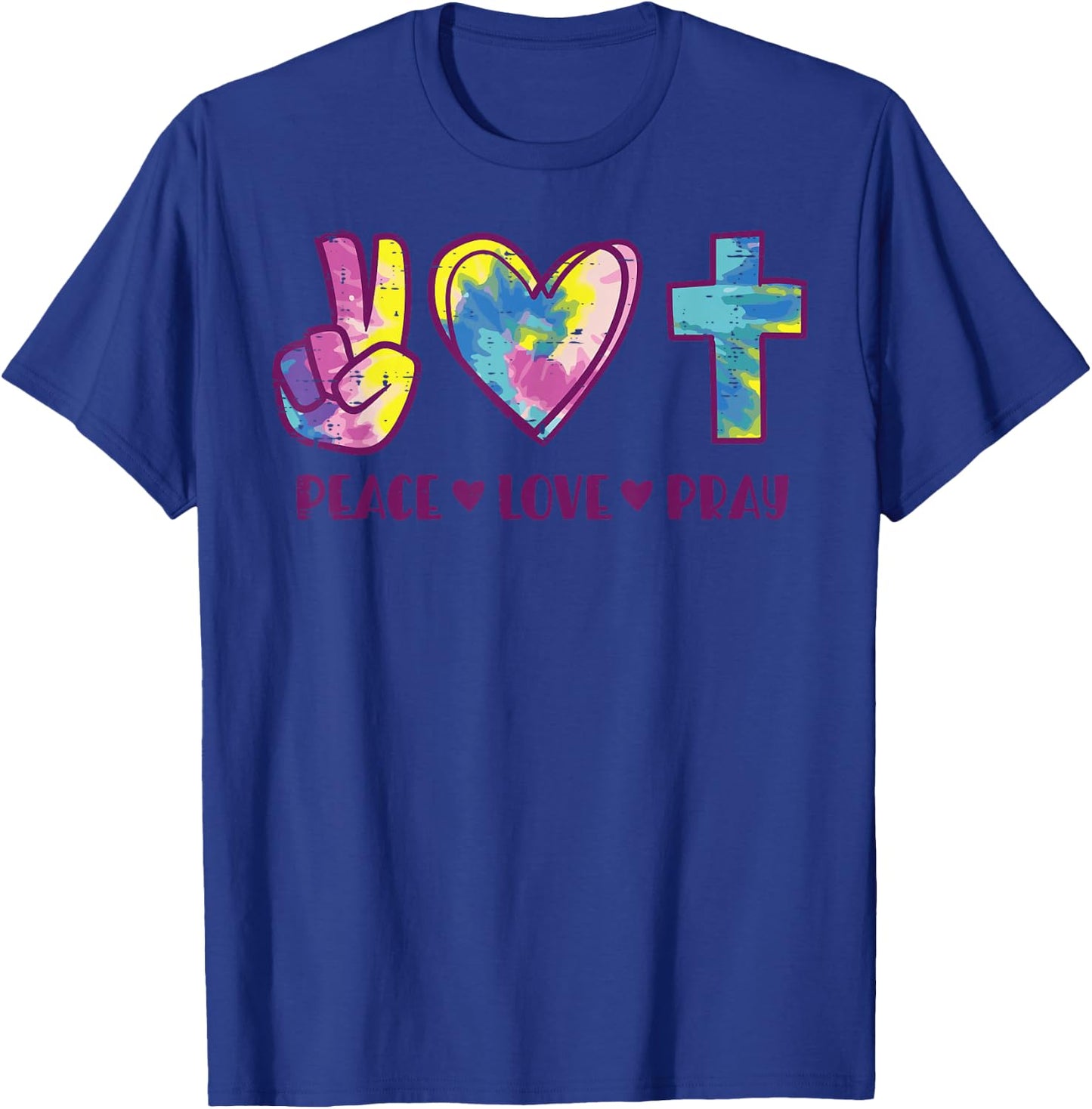 Peace Love Pray God Jesus Christian Hippie Men Women Kids T-Shirt - T-Shirt | Royal