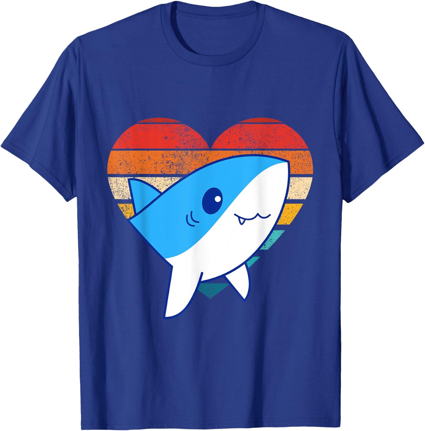 Cute Shark Design Retro Heart Shape Vintage Style T-Shirt - T-Shirt | Royal