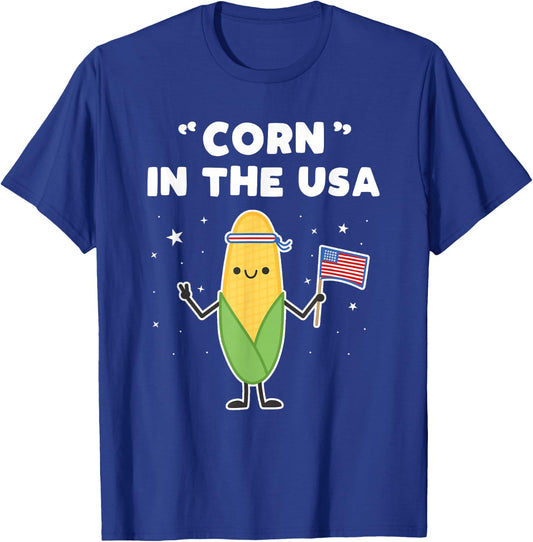 Funny Corn in the USA 4th of July Vegetable Patriot Pun T-Shirt - T-Shirt | Royal