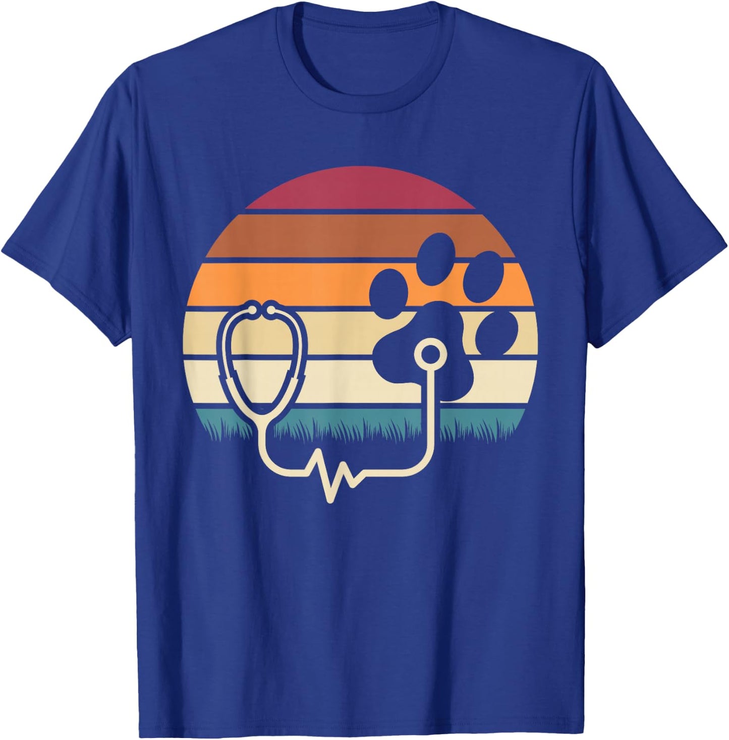 Retro Paw Stethoscope Vet Tech Funny Veterinary Technician T-Shirt - T-Shirt | Royal