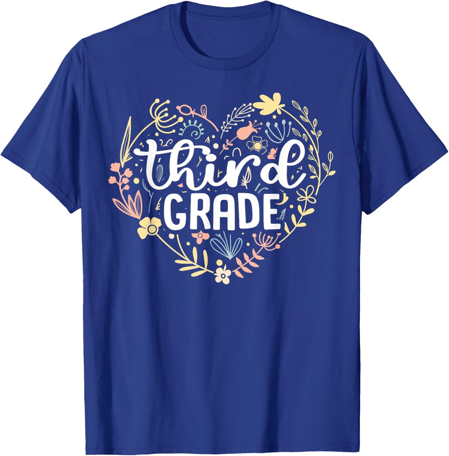 3rd Third Grade Floral Heart Back To School Teacher Girls T-Shirt - T-Shirt | Royal
