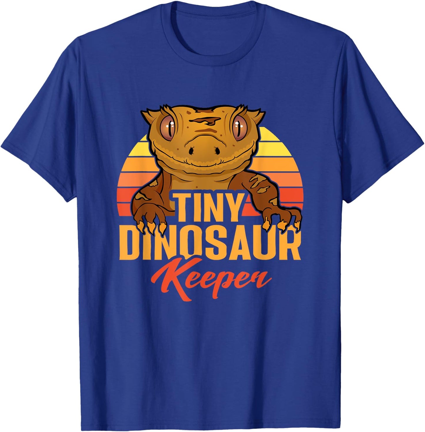 Retro Crested Gecko Tiny Dinosaur Keeper Herpetologist T-Shirt - T-Shirt | Royal