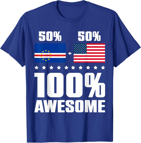 Half Cape Verdean Half American Awesome Cape Verde USA Flag T-Shirt - T-Shirt | Royal