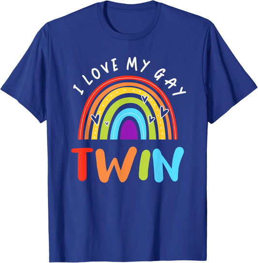LGBT Gay Men Pride Flag Rainbow Flag I Love My Gay Twin T-Shirt - T-Shirt | Royal