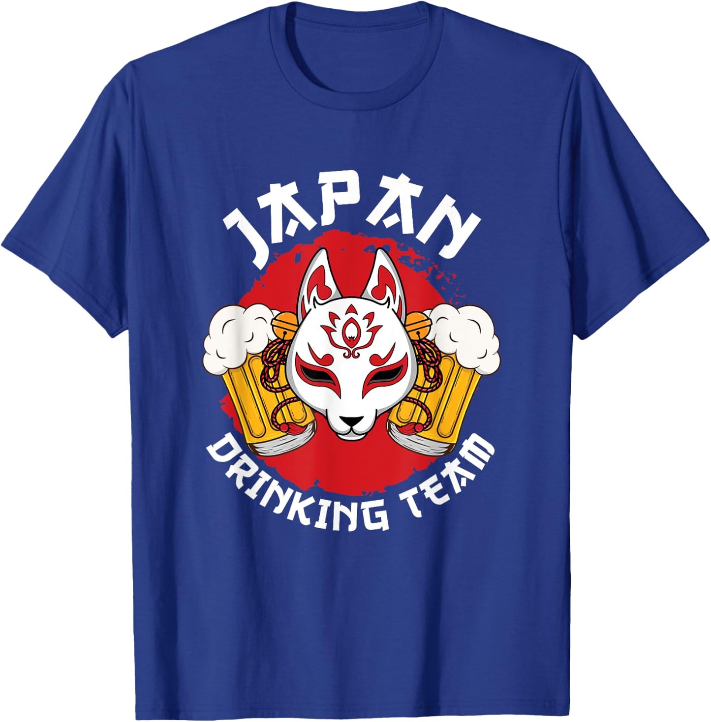 Japan Drinking Team Beer Alcohol Pub Party Kitsune Mask Flag T-Shirt - T-Shirt | Royal