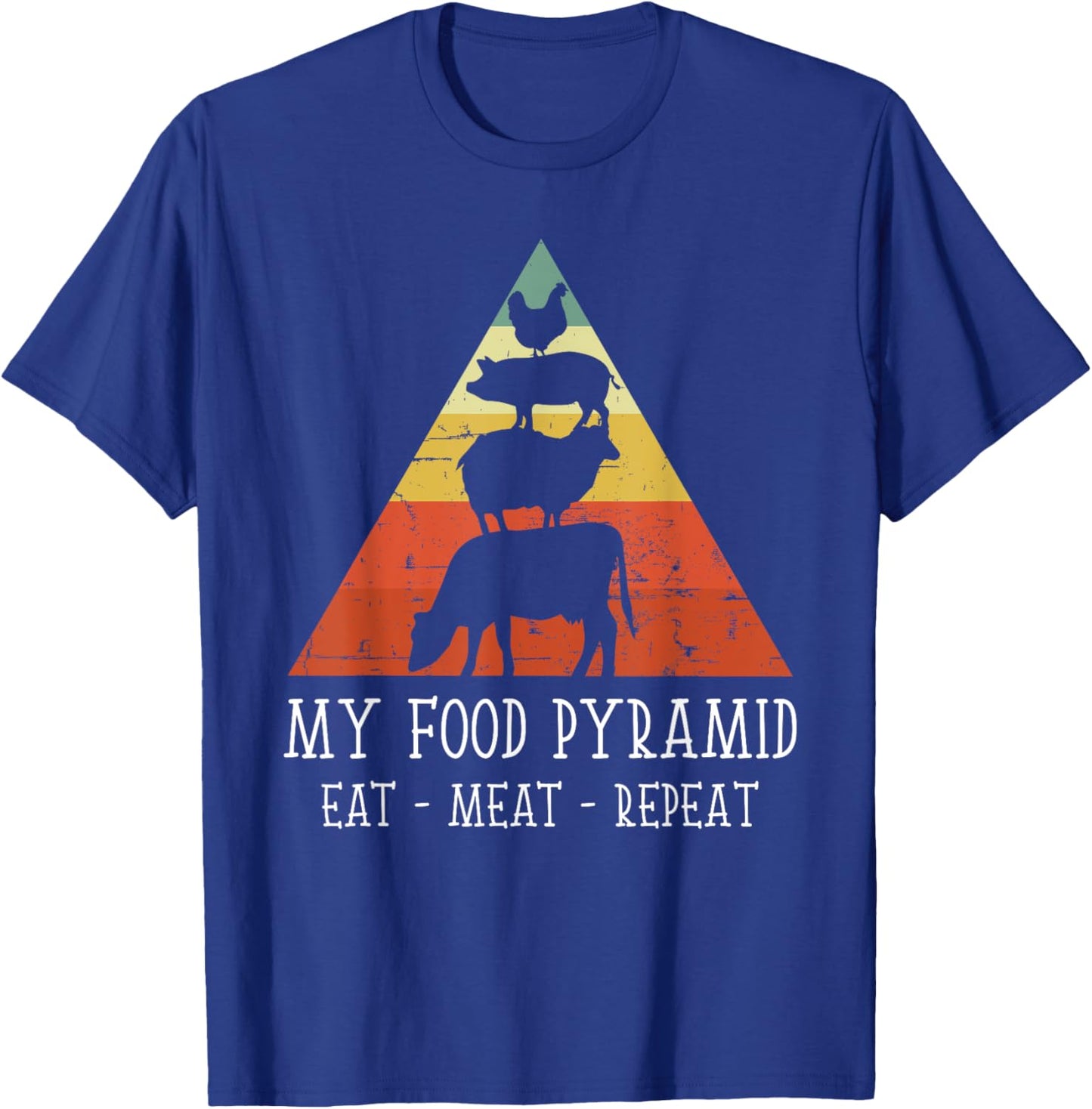 Vintage My Food Pyramid Eat Meat Repeat BBQ Lover BBQ Chef T-Shirt - T-Shirt | Royal
