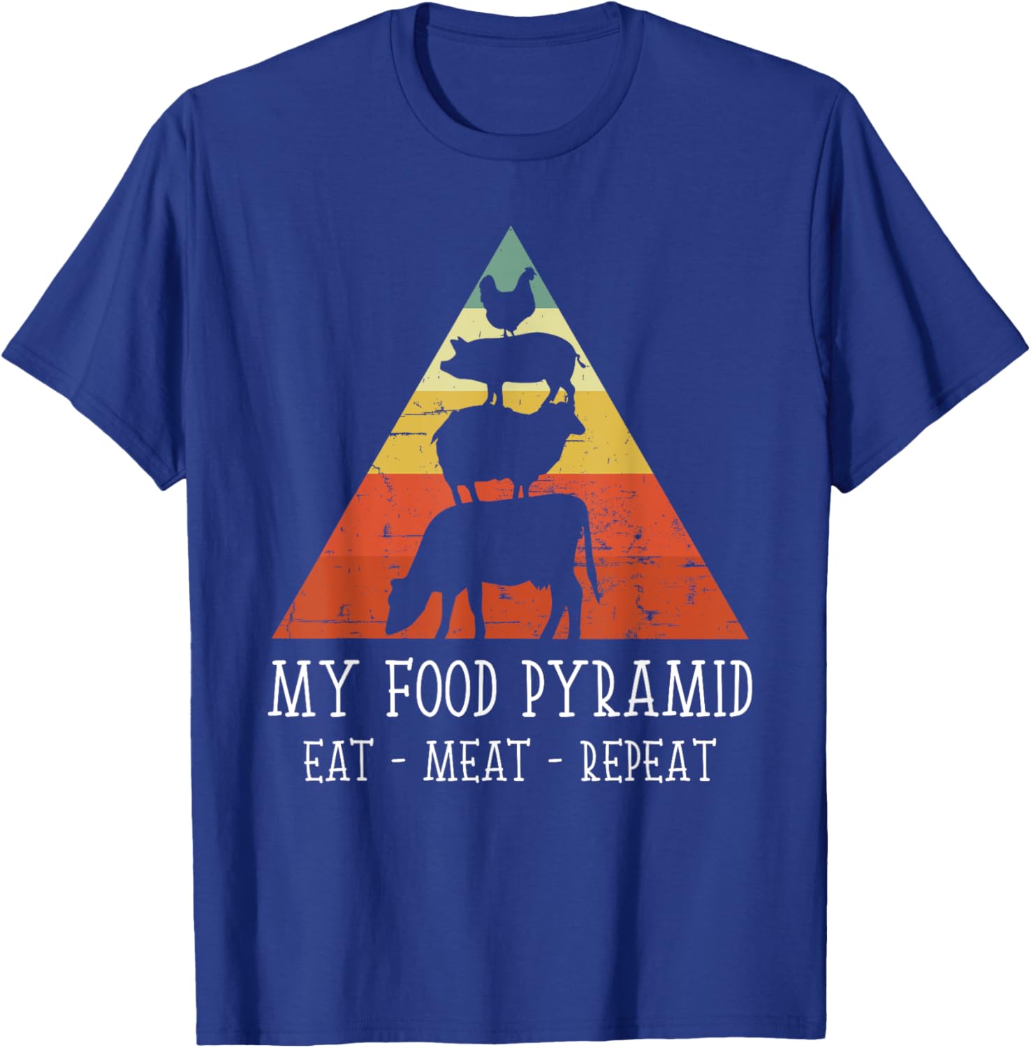 Vintage My Food Pyramid Eat Meat Repeat BBQ Lover BBQ Chef T-Shirt - T-Shirt | Royal