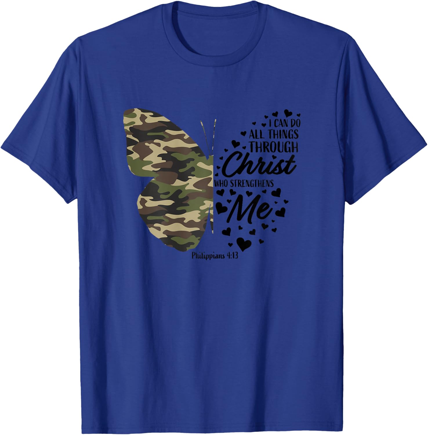 Cute Green Military Camo Butterfly Christian Religious Verse T-Shirt - T-Shirt | Royal