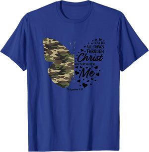 Cute Green Military Camo Butterfly Christian Religious Verse T-Shirt - T-Shirt | Royal