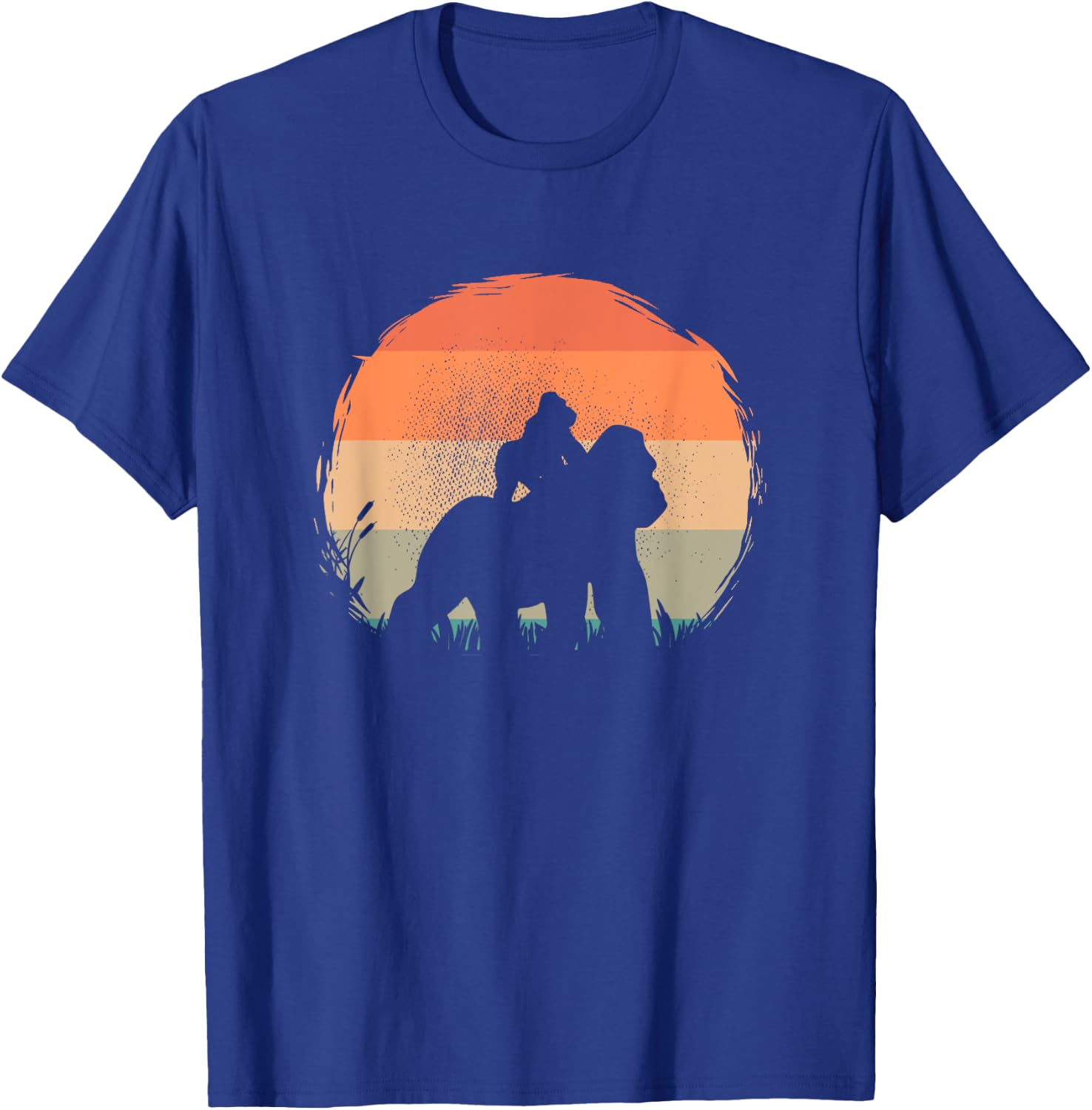 Vintage Gorilla Baby Riding Gorilla King Retro Sunset Funny T-Shirt - T-Shirt | Royal