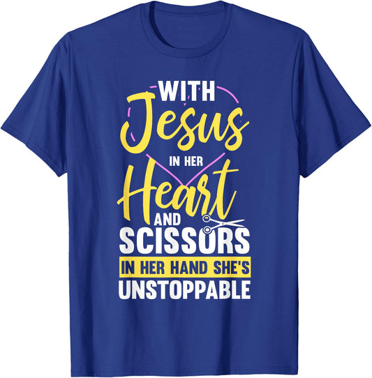 Hairdresser Shirt Jesus In Heart Scissor Hairstylist T-Shirt - T-Shirt | Royal
