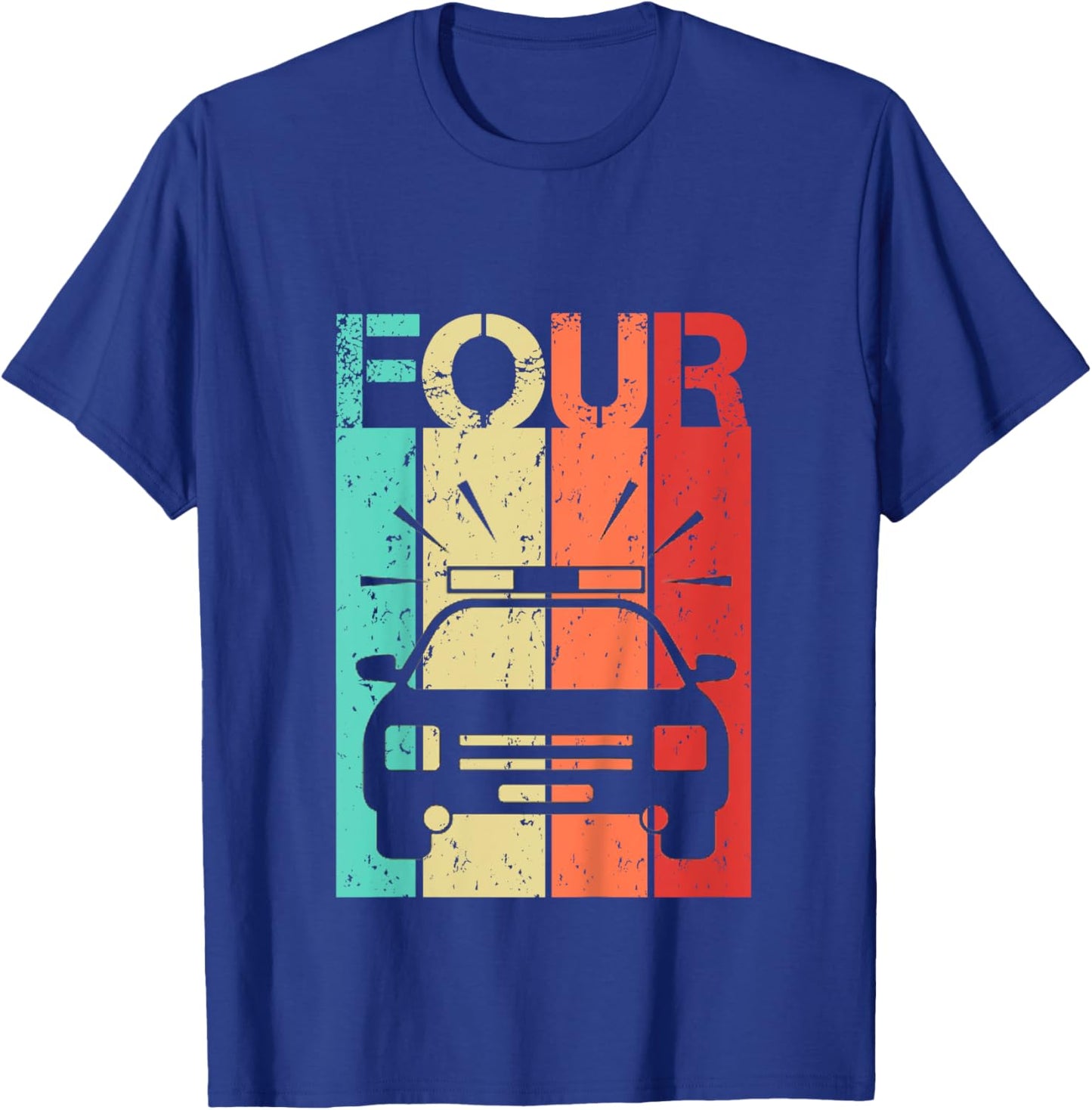 4 Year Old Police Car Birthday Fourth 4th Birthday Boy Girl T-Shirt - T-Shirt | Royal