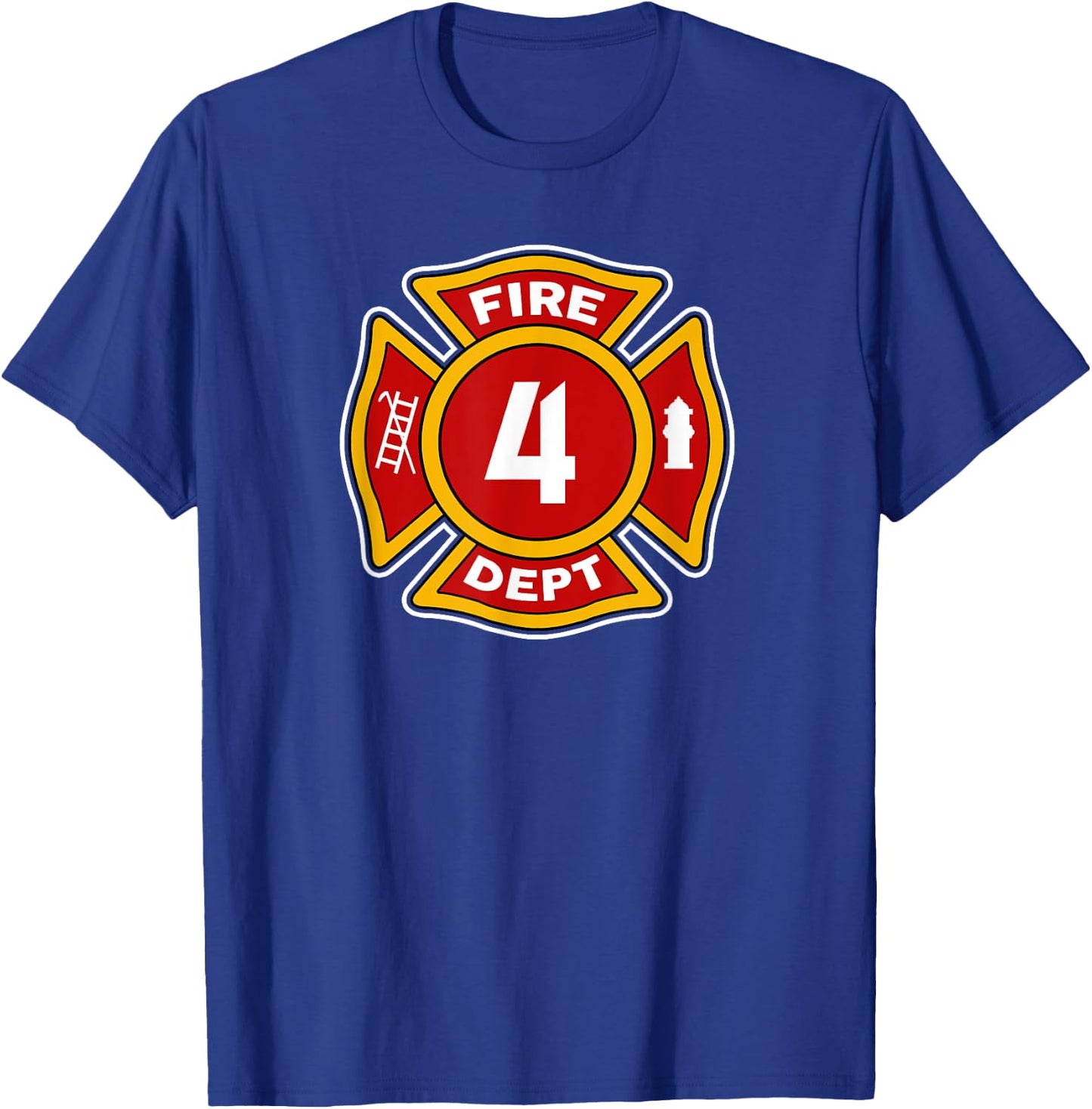 Fire 4 Dept Shirt | Firefighter Hero 4th Birthday Boys Gift T-Shirt - T-Shirt | Royal