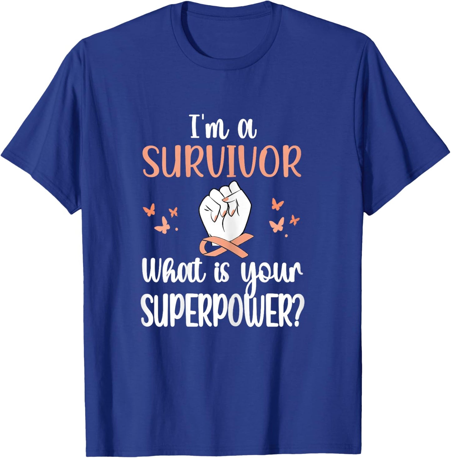 Uterine Cancer Survivor | Peach Ribbon Endometrial Cancer T-Shirt - T-Shirt | Royal