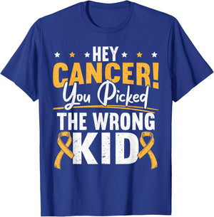 Hey Cancer You Picked The Wrong Kid Childhood Cancer Ribbon T-Shirt - T-Shirt | Royal