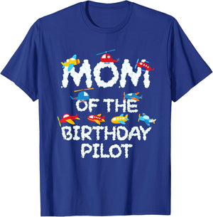 Mom Of The Birthday Pilot Kid Aviator B-day Party T-Shirt - T-Shirt | Royal