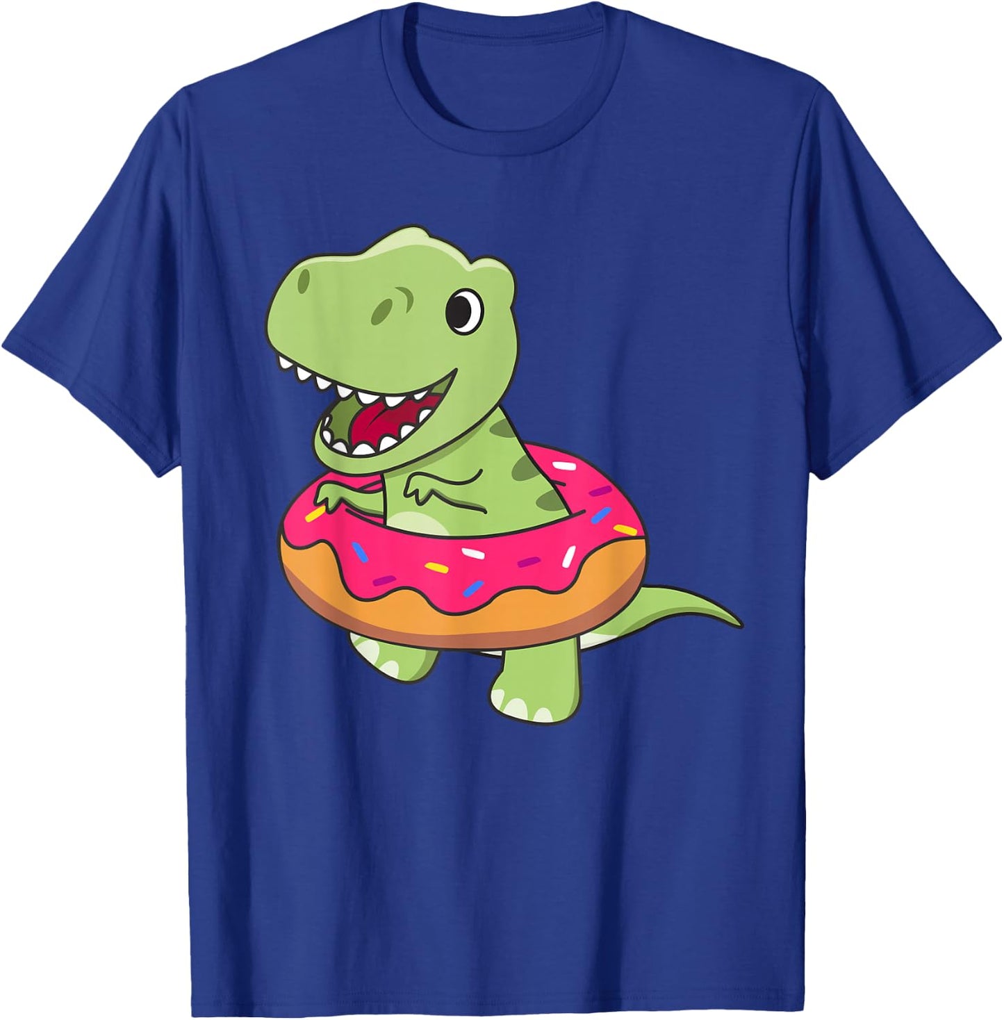 Cute T-Rex Dinosaur Funny Animals In Donut Sweet Pastry T-Shirt - T-Shirt | Royal