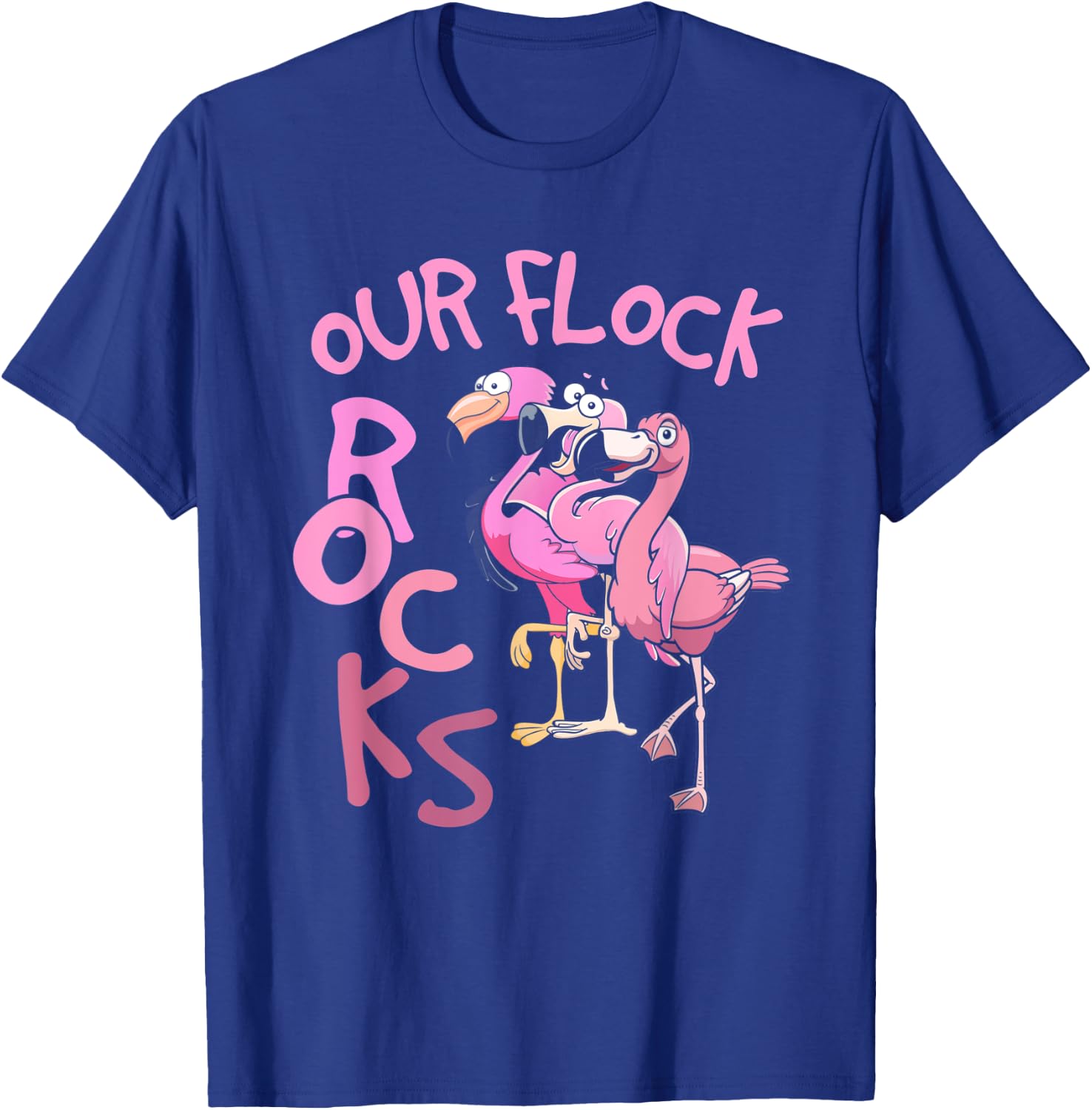 Our Flock Rocks Flamingo Matching Family Vacation Group T-Shirt - T-Shirt | Royal