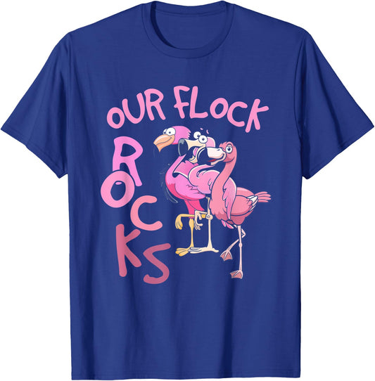 Our Flock Rocks Flamingo Matching Family Vacation Group T-Shirt - T-Shirt | Royal