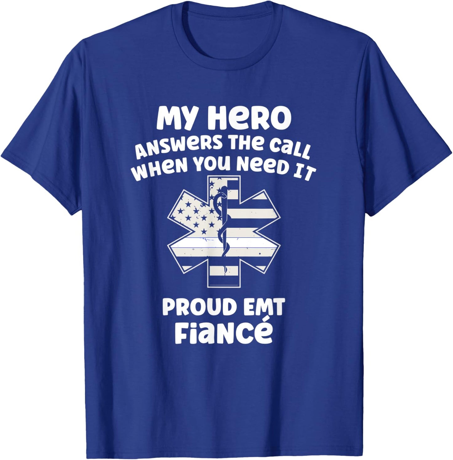 Proud EMT Fiancé Thin White Line American Flag T-Shirt - T-Shirt | Royal