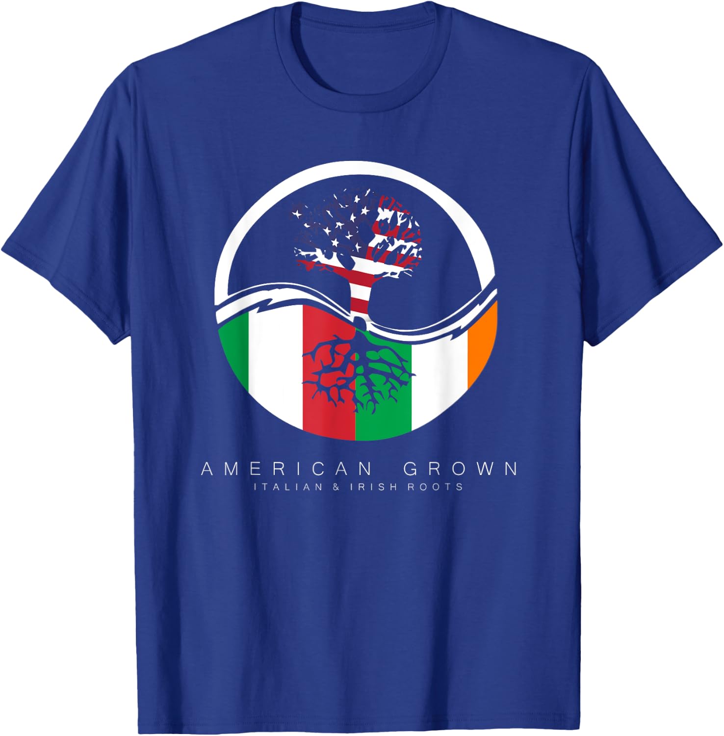Italian Irish Roots - American Grown with Flag T-Shirt - T-Shirt | Royal