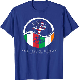 Italian Irish Roots - American Grown with Flag T-Shirt - T-Shirt | Royal