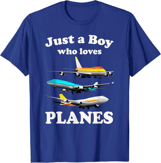 Just A Boy Who Loves Planes & Airplane Fans Kid Toddler Son T-Shirt - T-Shirt | Royal