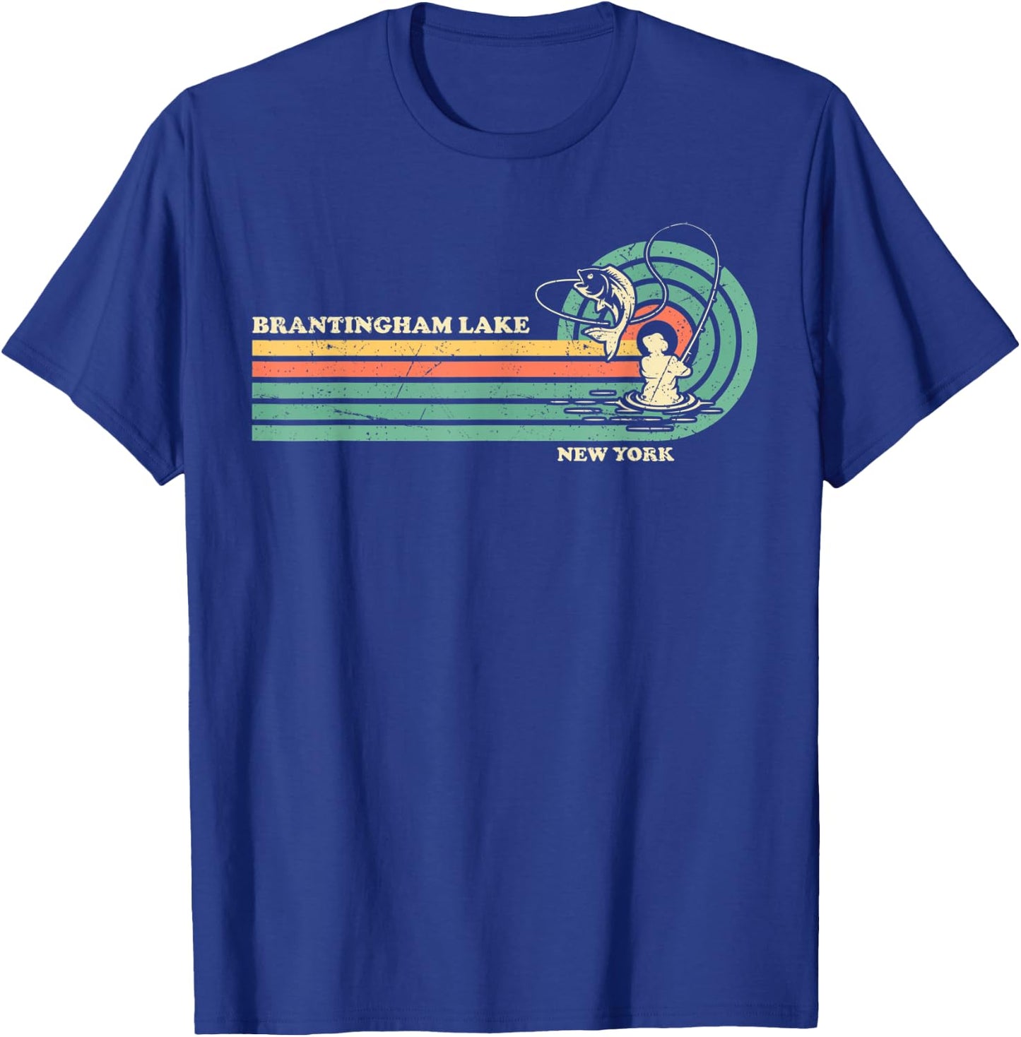 Vintage Retro Summer Fishing New York Brantingham Lake Men Women Kids T-Shirt - T-Shirt | Royal
