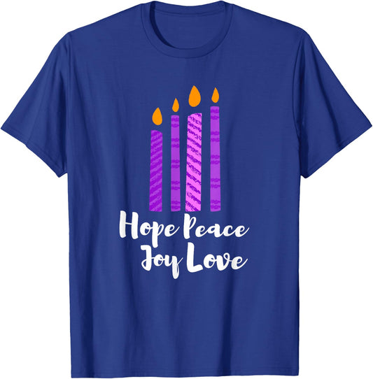 Advent Evergreen Wreath Candles Hope Peace Joy Love Advent T-Shirt - T-Shirt | Royal