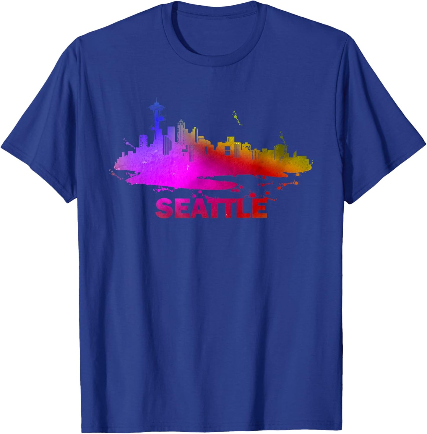 Colorful Seattle Cityscape Souvenir - Seattle Skyline T-Shirt - T-Shirt | Royal