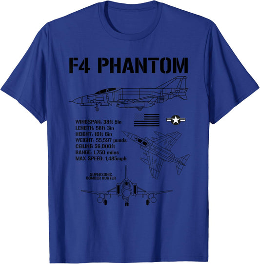 F-4 Phantom Fighter Jet Specs Military Airplane F4 Phantom T-Shirt - T-Shirt | Royal