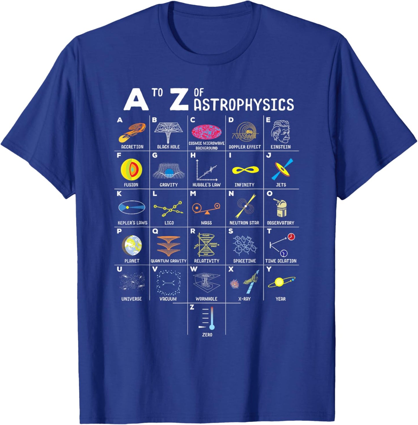 A to Z Funny Astronomy Lovers Astrophysics Astronomers T-Shirt - T-Shirt | Royal