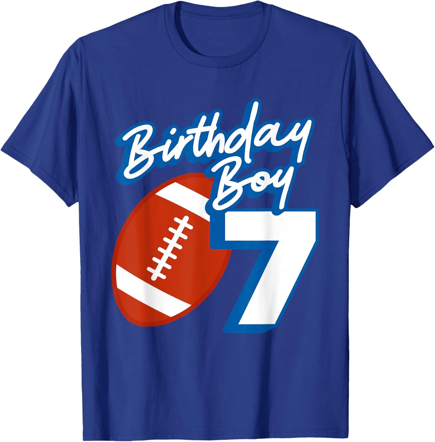 7th Birthday Boy Football Ball 7 Years Old Kids Gift Ideas T-Shirt - T-Shirt | Royal
