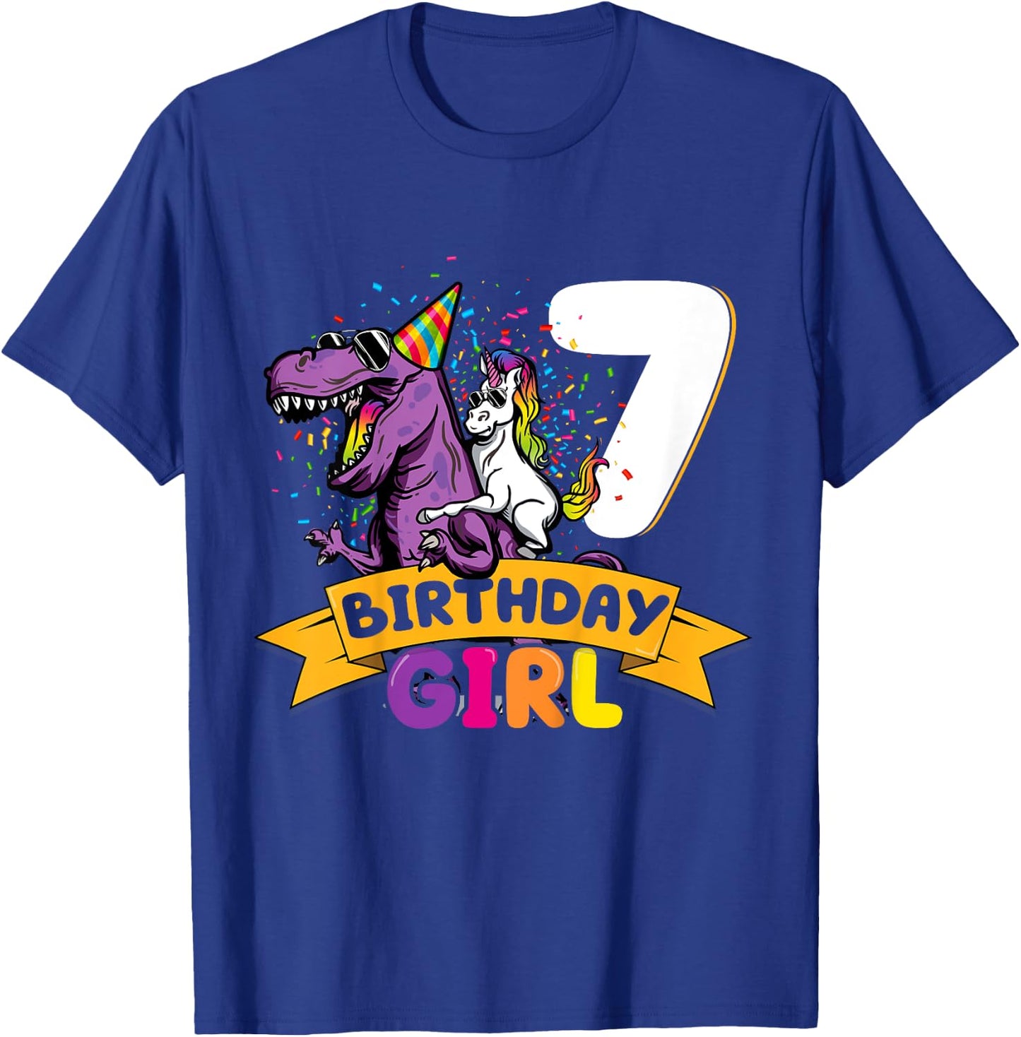 Dinosaur Unicorn 7 Birthday Decoration 7 Dino Girl 7 Years T-Shirt - T-Shirt | Royal